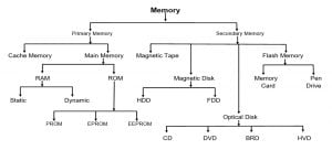 computer memory, primary storage device, secondary storage device, primary and secondary memory