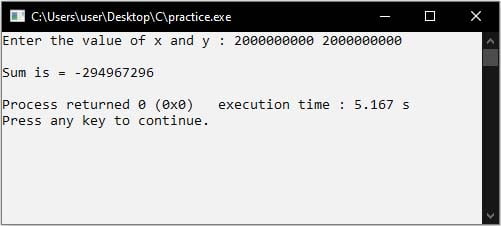 addition and subtraction error in c