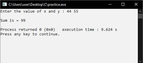c addition program example