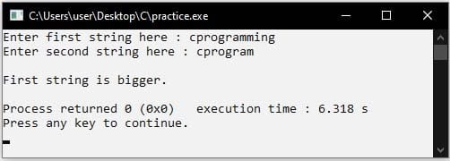 compare two string using strcmp() string function