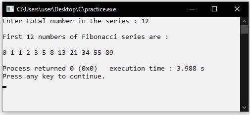 output of C programs to print Fibonacci series