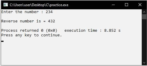 c reverse number program using recursion or function