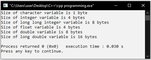 size-of-variables-in-c